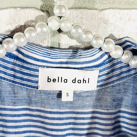 Bella Dahl Frayed Hem Duster Blue Striped Maxi Dress Linen Blend Size S - Picture 10 of 11